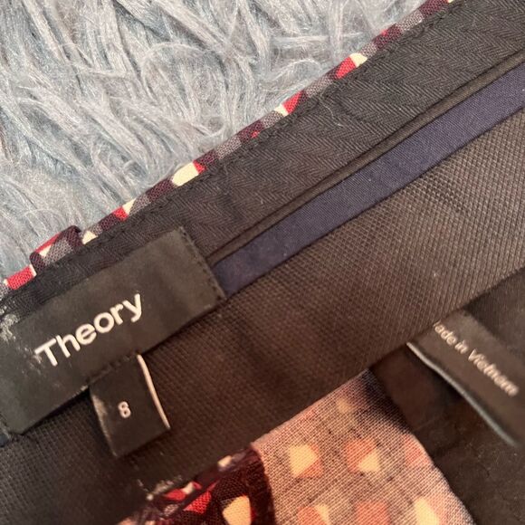 Theory Burgundy Geometric Print Wool Pants Size 8 - Picture 3 of 7